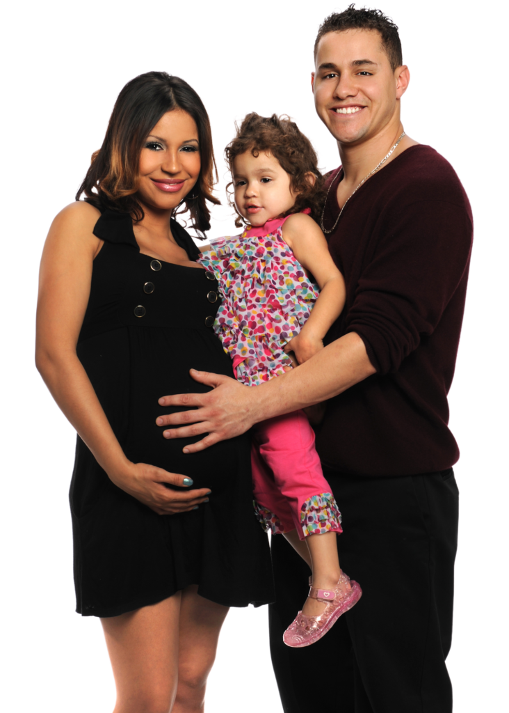 Family of three with baby on the way