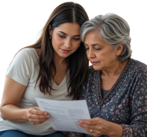 mother-daughter looking over document